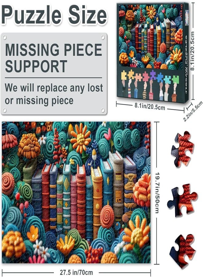 Rebotipy Jigsaw Puzzles for Adults Vintage Row Books Jigsaw Game Abstract Book Picture 1000 Pieces Puzzles Books in Flowers Paintings Puzzle Kits Modern Men Lady Crafts Gifts - Image 2